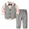 Baby Boy Clothes Gentlemen Toddler Boys Vest Shirt Trousers 3pcs Sets Baby Birthday Party Dress Boutique Kids Clothing BT4996