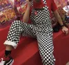 MONERFFI 2019 Retro Streetwear Hiphop Tuta Plaid Stampa Tute e Salopette Donna Harajuku Pantaloni larghi con bretelle cargo V191021