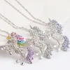 kids and women necklace colorful unicorn diamond pendant necklace children sweater chain jewellery accessories free shipping