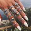 5 Unidades Moda europea y americana Anillos Set Vintage Silver Lotus Elephant Finger Knuckle Anillos para Las Mujeres Regalo de la joyería G-8