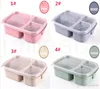 Student Lunch Box 3 grid Wheat Straw Biodegradable Microwave Bento Boxs kids Food Storage Box school foods containers with lid dc695