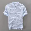 Camisetas de lino de verano Tops Hombres Moda Tendencia Casual Tres cuartos Manga regular Camisetas cómodas Diseñador Hombre Thin Fit White Popover camiseta