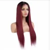 12a cabelo humano lace dianteira perucas ombre cor borgonha cor brasileira Remy cabelo em linha reta com nós branqueados pré-placeiados