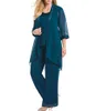 Plus Size Hosenanzüge für die Brautmutter, 3-teiliges Langarm-Chiffon-Kleid für die Brautmutter mit Jacke, Kleider für Hochzeitsgäste