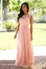 2019 Goedkope Land Stijl Roze Bruidsmeisjes Jurk Elegante Sheer Lace Maid of Honour Jurk Bruiloft Gown Plus Size Vestidos Damas de Honor