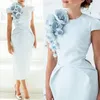 Neue Ankunft Kappe Ärmeln Tee Länge Hellblau Frauen Kleid mit Blumen Kurze Ärmel Formale Abendkleid 2020 Prom Party Kleid