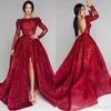 2020 Sparkly Prom Dresses Sequins Lace Long Sleeve Backless Sweep Train Evening Party Red Carpet Gowns Vestidos De Fiesta BC0652