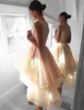 New Designed Champagne Ruffle Tulle Homecoming Dresses 2019 High Low Light Yellow Cocktail Dress Short Evening Prom Dress