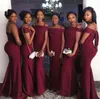 Sexy Burgundy Mermaid Bridesmaid Dresses Spaghetti Maid of Honor Gown Floor Length Wedding Party Dress Plus Size