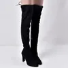 Hot Sale-Women's warm boots autumn and winter new pointed thick with side zipper over the knee boots elastic boots women's shoes