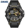 2020 Top Fashion Casual Male Watch Smael Brand Grå färg Dual Display LED 50m Vattentät Dykmän Silikon Sport Klocka Relogio 1603