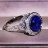 2020 NOUVEAU BIJOURS DE LA MODE VINTAGE 925 argent sterling rond Cut Blue Sapphire CZ Diamond Promise Femmes Femmes Couronne de mariage BA5001113