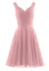 Sexig A-Line V-Neck Knee-Length Chiffon Kort Bröllopsfest Klänning för Kvinnor Afton Beach Country Style Dress Lace-Up Back