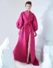 Zuhair Murad Fuchsia Abendkleider Elegante Seiten Split Abschlussball-Kleider mit langen Ärmeln Sweep Zug Plus Size-Partei formales Kleid Robe De Soiree