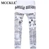 McKle 2020 가을 남성 데님 바지 화이트 인쇄 신문 캐주얼 바지 망 남자 크기 28-42에 대 한 마른 청바지