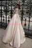 トレンディなレースのシャンパン半袖のウェディングドレスのポケットサテンAラインプラスサイズのアフリカのローブデマリエの花嫁のドレスボールブライダルガウン