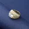 Anello in oro bianco 18 carati Big Round Cubic Zirconia Hip Hop Bling Prong CZ Stone Iced Out Rings Band Lovers New Custom Wedding Finger Jewelry Regali per uomo Donna Bijoux