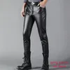 Thoshine Brand Men Leather Pants Slim Fit Elastic Style Spring Summer Fashion PU Leather Trousers Motorcycle Pants Streetwear