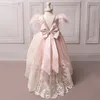 Dziecko Różowa Księżniczka Dziewczyna Dress Na Specjalną okazję Celebrity Custom Made Ball Suknie Koronkowe Appliuqes Bow Sashes Flower Girl Dress