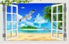 Murales de pared 3D fondo de pantalla personalizado cuadro mural papel de pared Cielo azul nubes blancas playa de mar árbol de coco fondo marino simple pared de fondo