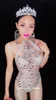 S26 сексуальные костюмы для бальных танцев Perspective Crystals Bodysuit DJ комбинезон певицаСценический нарядСтеклянные камни платья модели носит clo173G