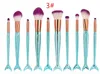 10 pçs / 1lot sereia pincéis de maquiagem conjunto de fundação misturando pó de contorno de sombra contorno blush maquiagem cosmética