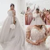 2020 Plus Size Wedding Dresses Long Illusion Sleeves Lace Applique Jewel Sheer Neck Pärlor Pärlor Custom Made Chapel Wedding Bridal Gown