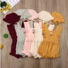 Baby Girls Roupas Crianças Ruffle Macacão Cap Roupas Conjuntos Infantil Algodão Linho Sólido Jumpsuits Bonés Suits Verão Sem Mangas Onesies D849