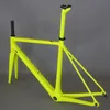 전체 탄소 섬유 T100 V 브레이크로드 자전거 프레임 FM066 형광 노란색 BSA 하단 브래킷