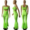 Haoyuan Neon Green Rose Två Piece Set Sommarkläder för Kvinnor Beskära Top och Flare Pant 2 Piece Matching Set Sexy Club Outfits