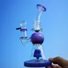 Grön Lila Heady Glas Bongs Duschhuvud Perc Oil DAB Rig 7 tums Glas Vattenrör Pyramid Design Glas Vatten Bong Med 14mm Skål