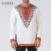 E-Baihui 2021 Afrika Shirts Mannen Kleding Lente Sociaal Shirt Afrikaanse Tranditional Print V-hals Casual Shirt Heren Slanke Fit Lange Mouwen Top T-FZ