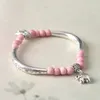 Liten frisk tibetansk silverblomma glaserad porslinspärm armband DAB479 länk, kedja smycken armband