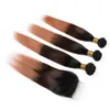 # 1B-30 Ombre человеческих волос Связка и закрытие 3 Тональных Наращивание волос Medium Auburn Ombre Бразильских переплетения человеческих волосы Пучки с закрытием