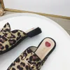 MOLAN Brand Designers 35-40 Sexy Leopard Metal Chain Round Toe Flat Flock Slippers Woman Shoes Slip On Loafers Mules Flip Flops