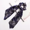 Floral Print Scrunchie Kvinnor Hår Scarf Elastisk Bohemian Hårband Bow Hair Gummi Toppar Tjejer Ties Tillbehör