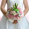 Brudbröllop Buketter Konstgjord Silk Rose Lily Bridal Bouquet Bröllop Bröllop Bukett Brud Holding Blommor Brudtärna Bröllopsbukett