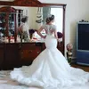 Elegant Dubai Mermaid Wedding Dress Jewel Neck Short Sleeve Beads Lace Applique Bridal Dress Charming Africa Arabic Tulle Long Wedding Gowns