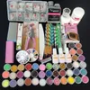 Professionele 42 Acrylvloeistof Poeder Glitter Clipper Primer File Nail Art Tips Tool Borstel Gereedschap Set Kit Nieuw