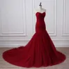 2019 Plus Size Elegant Dark Red Mermaid Wedding Dresses Strapless Sweetheart Lace Up Pleats Tulle Non White Bridal Gown Vintage