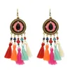 3 färger Etnisk tråd Tasselhartspärlor Långt droppeörhängen för kvinnor Boho Festival Party Jewelry