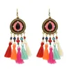 3 Colors Ethnic Thread Tassel Resin Beads Long Drop Earrings for Women Boho Festival Party Jewelry