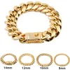 8mm/10mm/12mm/14mm/16mm/18mm Pulseiras masculinas de aço inoxidável banhado a ouro 18K com alto polimento Miami Cuban Link Punk Curb Pulseira CZ