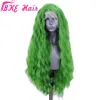 Parrucche ondulate lunghe verde acqua cosplay con frangia laterale Parrucche sintetiche anteriori in pizzo pieno resistente al calore a densità 180% per le donne