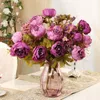 13 BranchBouquet Artificial flowers Peony Vivid flores artificiales Fake Silk Rose Bridal Wedding decor wreath gland home3303547