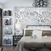Papier peint texturé en relief Floral 3D de luxe classique gris, papier peint moderne pour salon chambre à coucher, décoration de maison