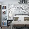 Grey Classic Luxury 3D Floral Embossed Textured Wall Paper Modern Wallpaper For Living room Bedroom Home Decor