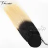 Peruvian Virgin Hair Clip Ins Elastic Band Drawstring Svart Blond 2 Ton Ombre Straight Human Hair Ponytail