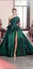 2020 Elie Saab Dark Green Avondjurken Eén Schouder Arabische Sexy Hoge Kant Split Formele Dames Prom Gowns Vestidos de Novia Sweep Train