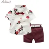 Arloneet Toddler Bebek Erkek Beyefendi Suit Gül Papyon T-shirt Şort Pantolon Kıyafet Seti Erkek Giysileri 19fer12